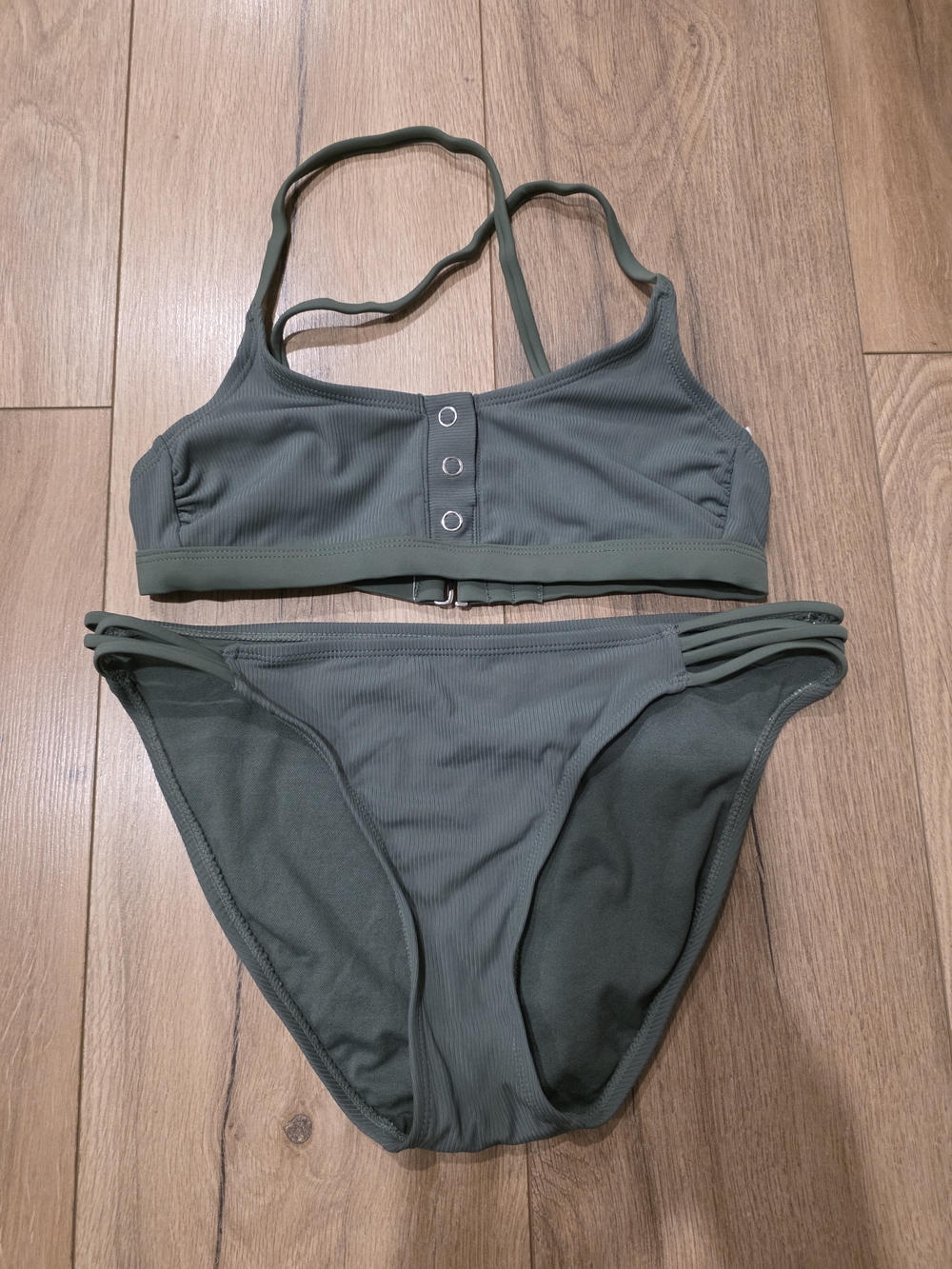 Xhilaration Olive Green Ribbed Strappy Bikini Set